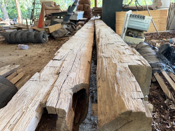 #55-•-#1010-•-(2)-32+-foot-hand-cut-heartpine-beams-image-1
