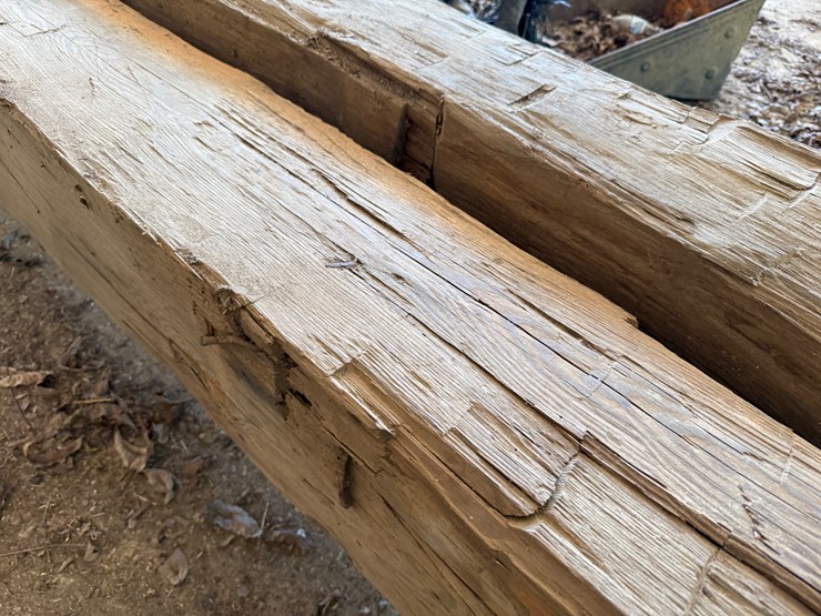#55-•-#1010-•-(2)-32+-foot-hand-cut-heartpine-beams-image-3