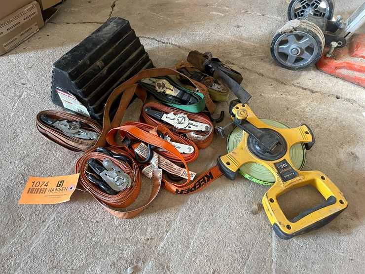 #1074-•-ratchet-straps,-100'-measuring-tape-and-wheel-chock-image-2