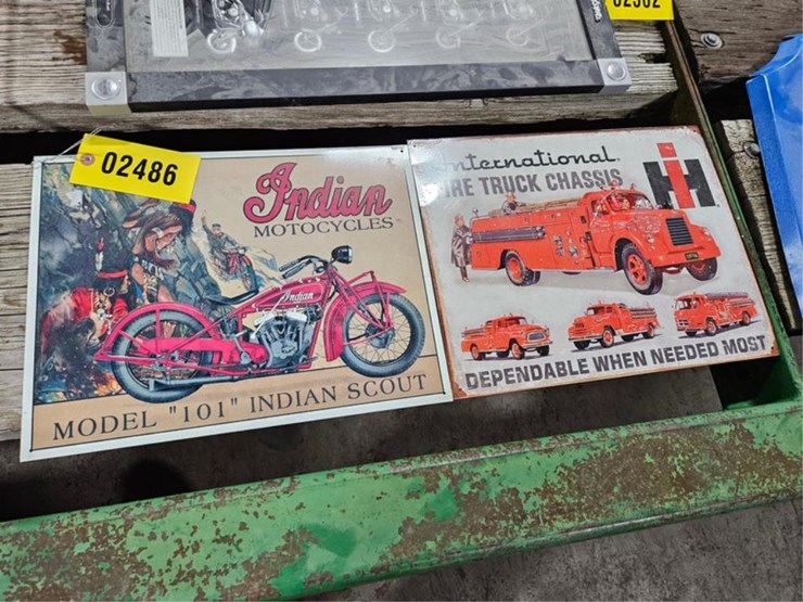 #2486-•-indian-motorcycle-&-ih-fire-truck-signs-image-1