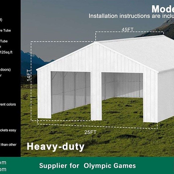 45FTx25FT Double Garage Steel Barn Shed