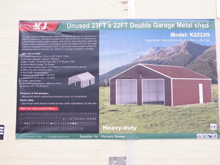 kj-heavy-duty-23'-x-22'-double-garage-metal-shed-w/-side-door-entrance,-m/n-k2223g,-unused-image-4