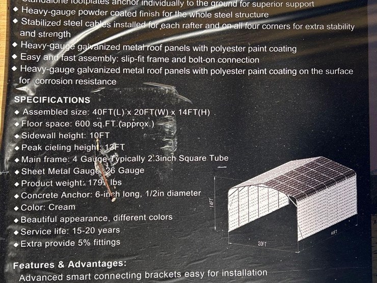 kj-heavy-duty-40'-x-20'-steel-carport-shed,-m/n-k4020,-unused-image-6