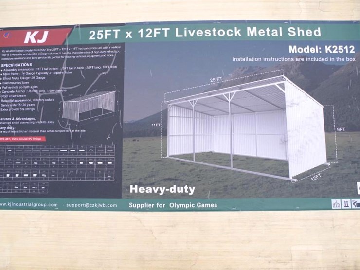 kj-heavy-duty-25'-x-12'-livestock-metal-shed,-m/n-k2512,-unused-image-4