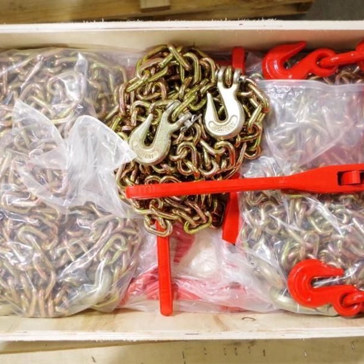 ABOSS Ratchet Binders & Chains: (5) Binders & (5) 5/16" x 20' Chains w/ Grab Hooks, Unused