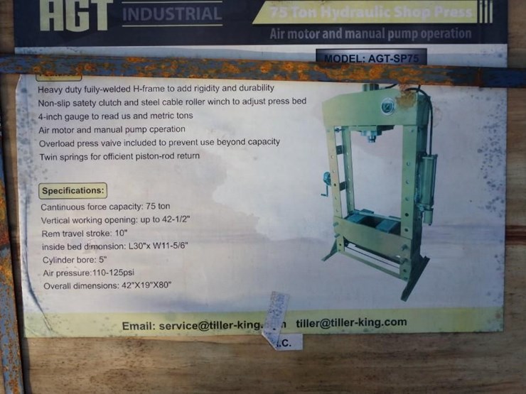 agt-industrial-75-ton-hydraulic-shop-press,-m/n-agt-sp75,-unused-image-3