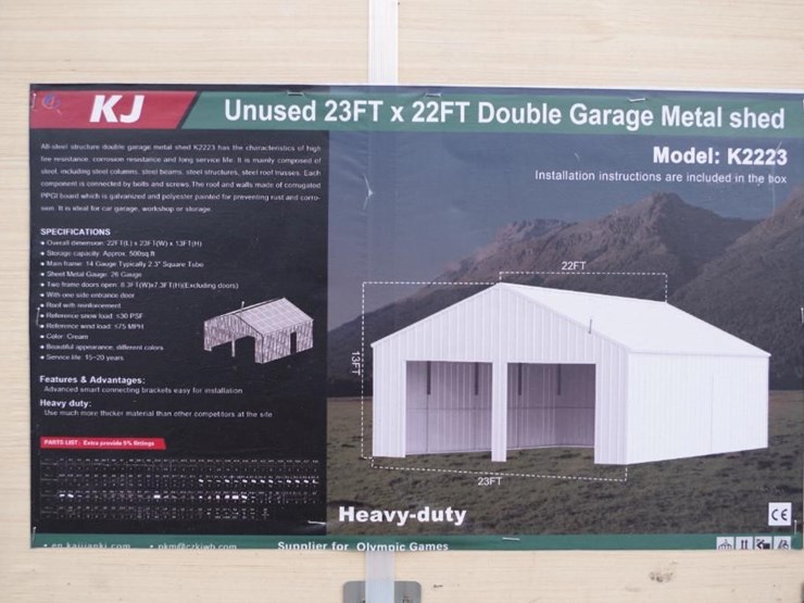kj-heavy-duty-23'-x-22'-double-garage-metal-shed-w/-side-door-entrance,-m/n-k2223,-unused-image-3