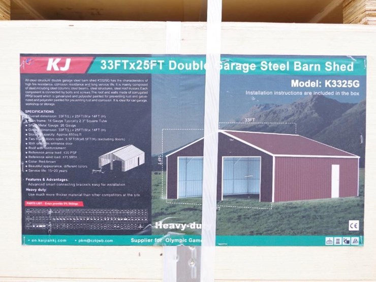 kj-heavy-duty-33'-x-25'-double-garage-steel-barn-shed,-m/n-k3325g,-unused-image-4