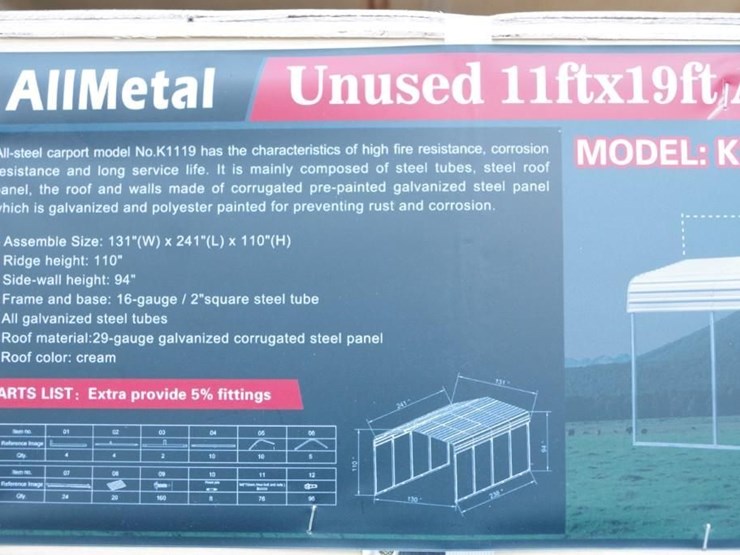 allmetal-11'-x-19'-all-steel-carport,-m/n-k1119,-unused-image-6