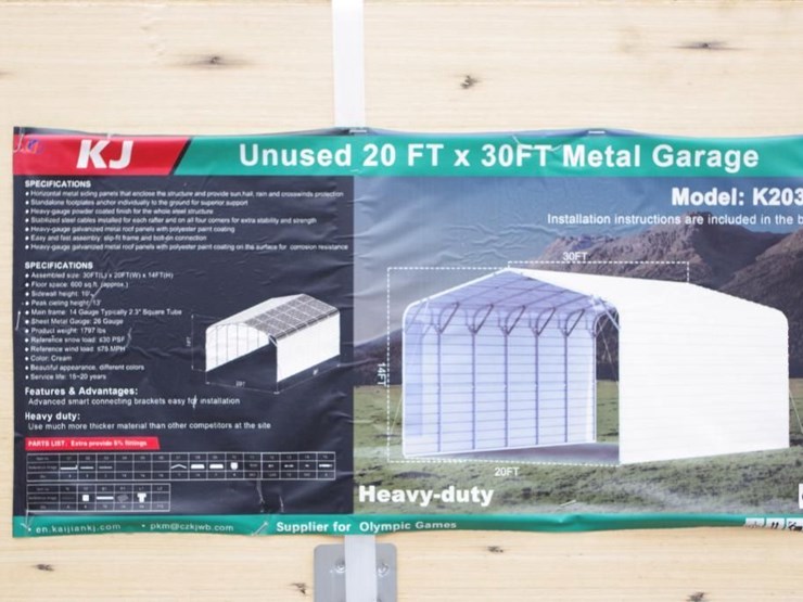 kj-heavy-duty-20'-x-30'-metal-garage,-m/n-k2030,-unused-image-2