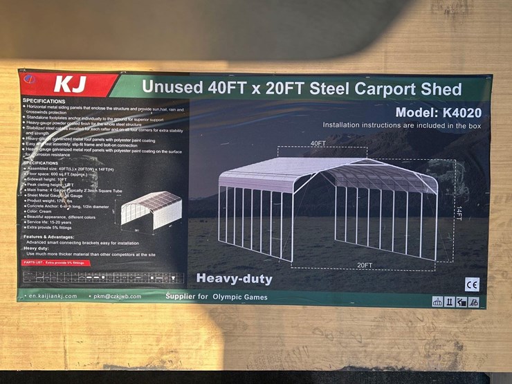 kj-heavy-duty-40'-x-20'-steel-carport-shed,-m/n-k4020,-unused-image-4