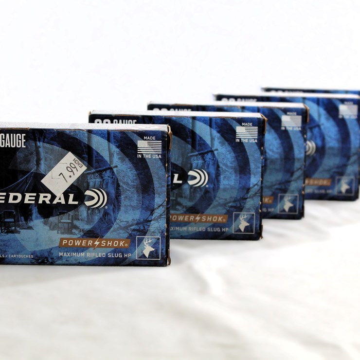 #479 • (5) BOXES FEDERAL POWERSHOK 20 GA RIFLE SLUG AMMO