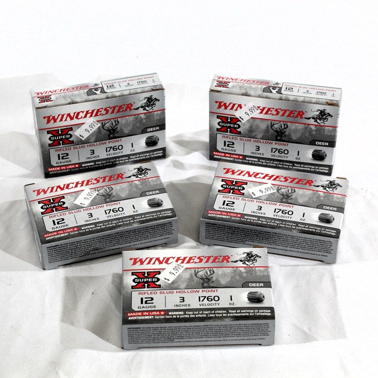 #460 • (5) BOXES WINCHESTER DEER HOLLOW POINT 12 GA AMMO
