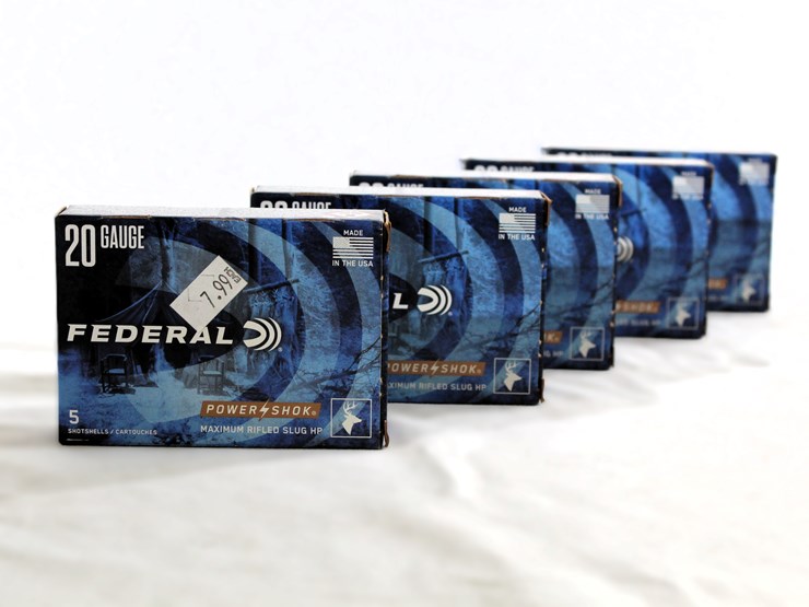 #477-•-(5)-boxes-federal-powershok-20-ga-rifle-slug-ammo-image-1