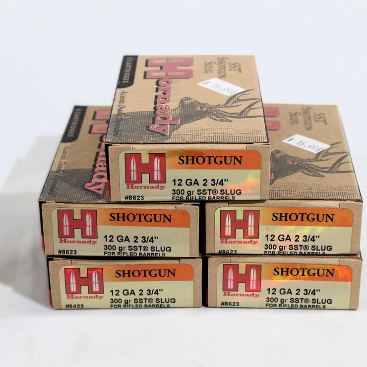 #512 • (5) BOXES HORNADAY 12 GA SST SHOTGUN SLUG AMMO