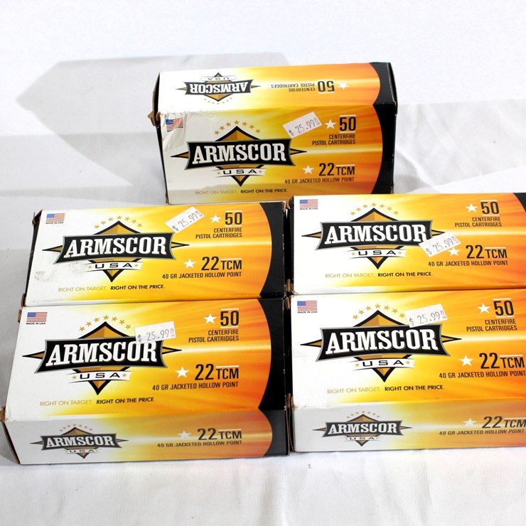 #453 • (5) BOXES ARMSCOR 22 TCM PISTOL CARTRIDGES AMMO