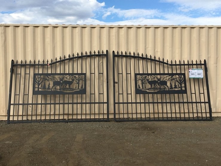 unused-20ft-bi-parting-wrought-iron-gate-w/deer-image-1