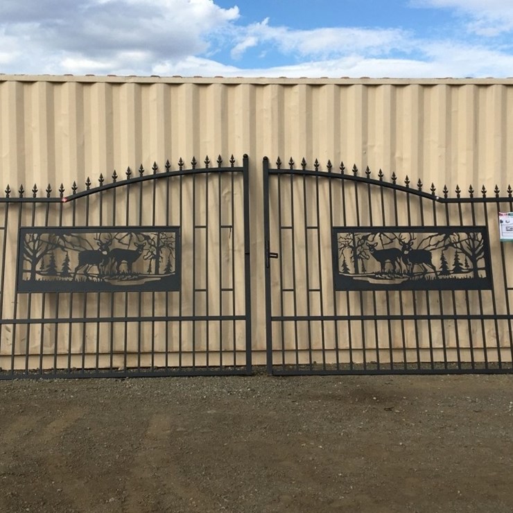 Unused 20ft Bi-Parting Wrought Iron Gate w/Deer