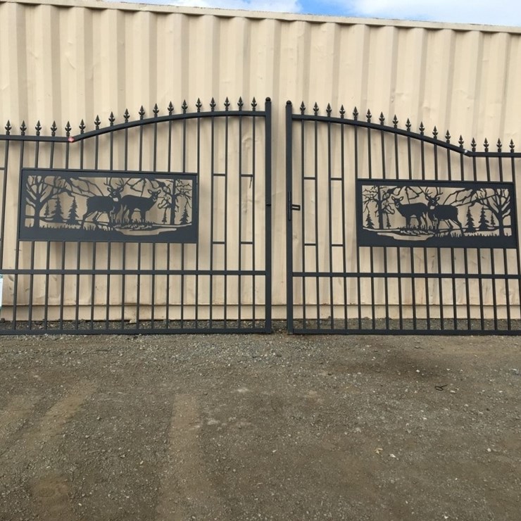 Unused 20ft Bi-Parting Wrought Iron Gate w/Deer