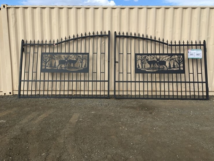 unused-20ft-bi-parting-wrought-iron-gate-w/deer-image-1