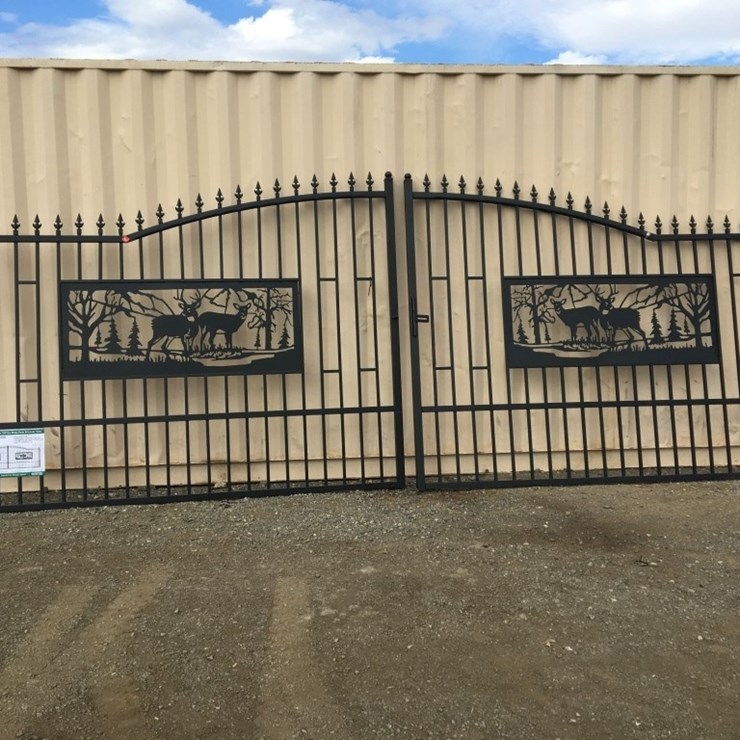 Unused 20ft Bi-Parting Wrought Iron Gate w/Deer