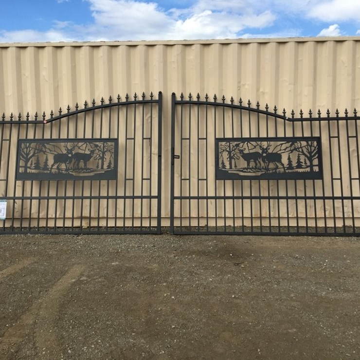Unused 20ft Bi-Parting Wrought Iron Gate w/Deer