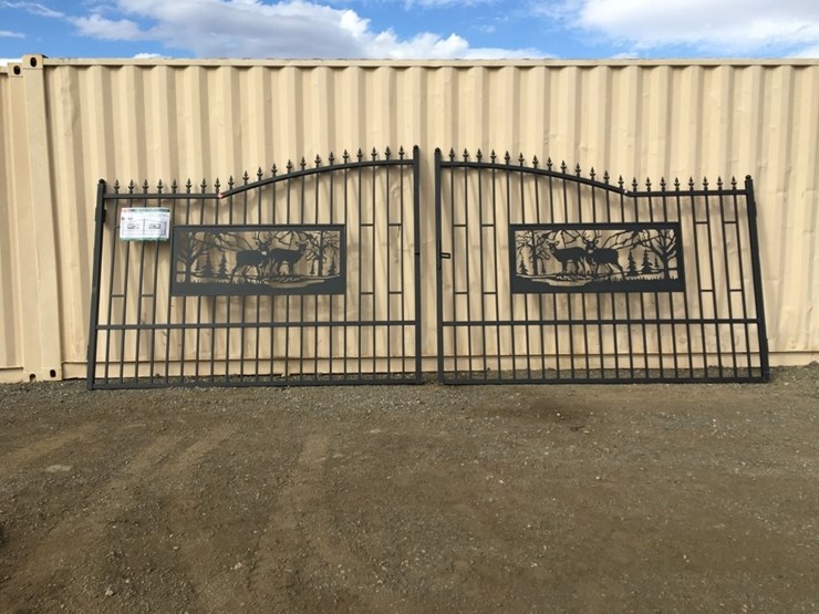 unused-20ft-bi-parting-wrought-iron-gate-w/deer-image-1