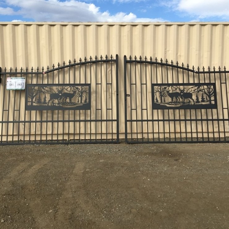 Unused 20ft Bi-Parting Wrought Iron Gate w/Deer