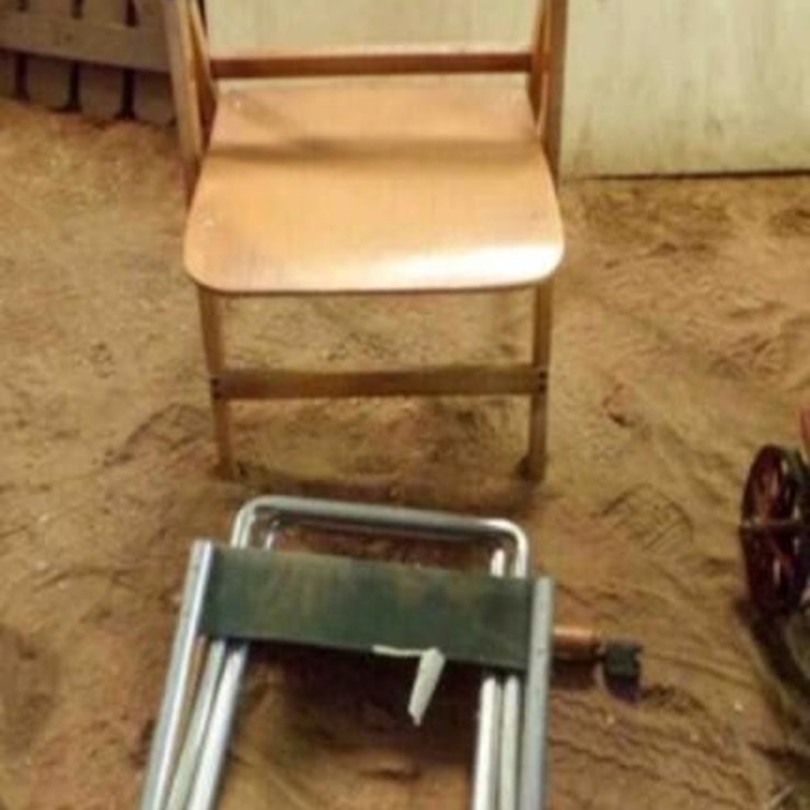 Wood Chair, Metal Stool