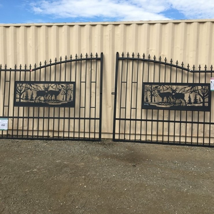 Unused 20ft Bi-Parting Wrought Iron Gate w/Deer