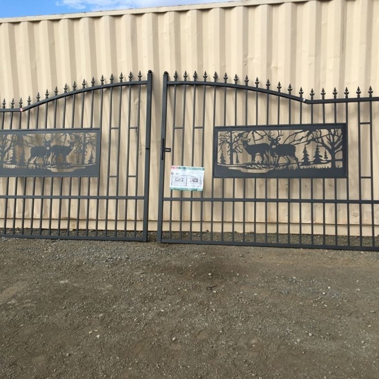 Unused 20ft Bi-Parting Wrought Iron Gate w/Deer