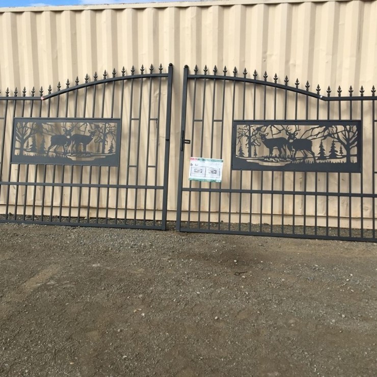 Unused 20ft Bi-Parting Wrought Iron Gate w/Deer