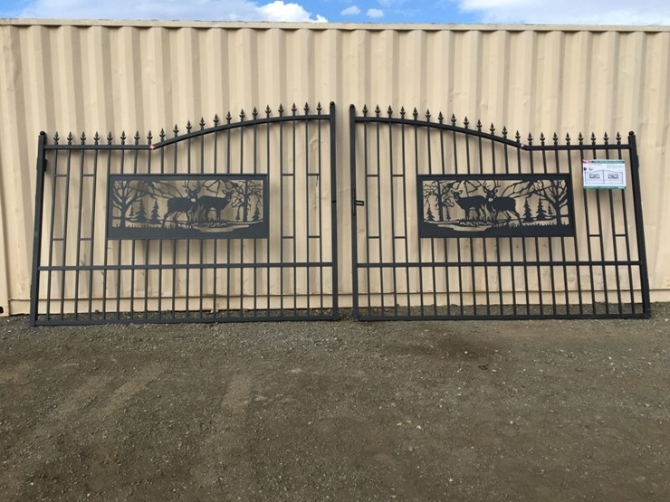 unused-20ft-bi-parting-wrought-iron-gate-w/deer-image-1