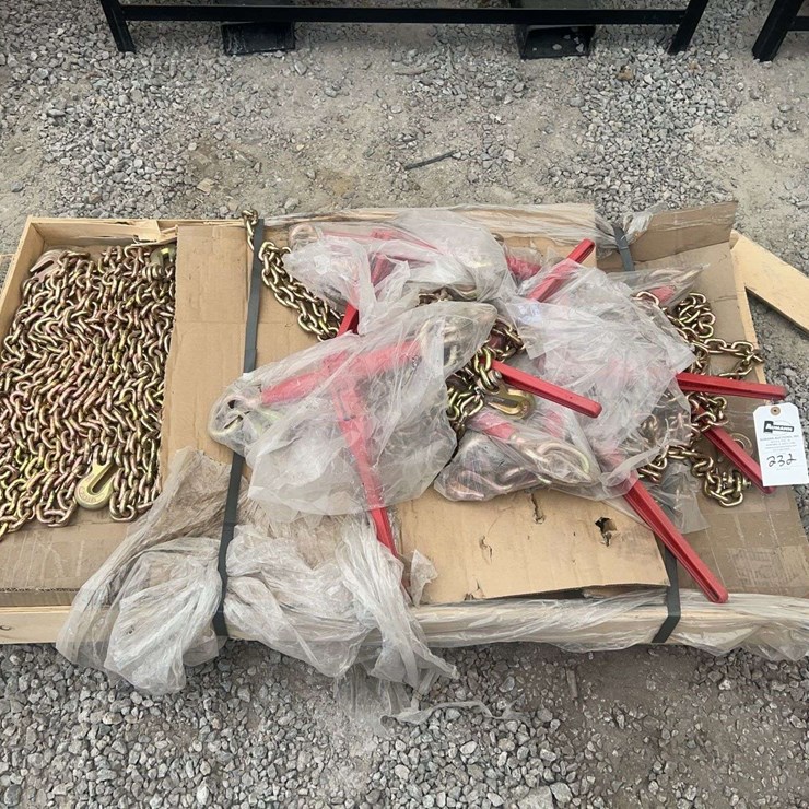 (8) 3/8” x 20’ Grade 70 Transport Chains with Ratchet Binders