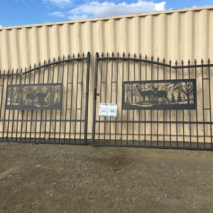 Unused 20ft Bi-Parting Wrought Iron Gate w/Deer