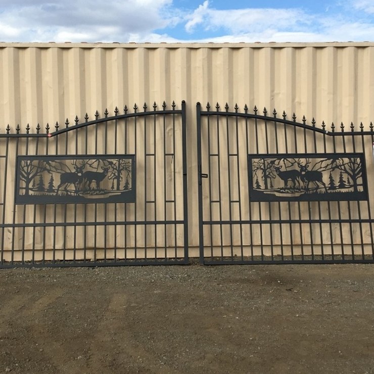 Unused 20ft Bi-Parting Wrought Iron Gate w/Deer