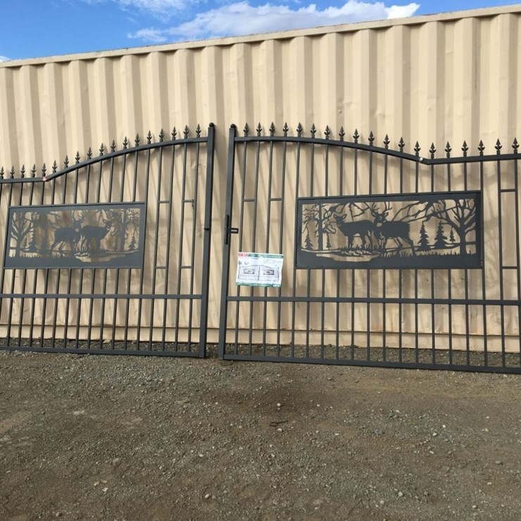 Unused 20ft Bi-Parting Wrought Iron Gate w/Deer