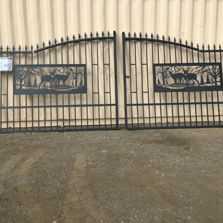 Unused 20ft Bi-Parting Wrought Iron Gate w/Deer