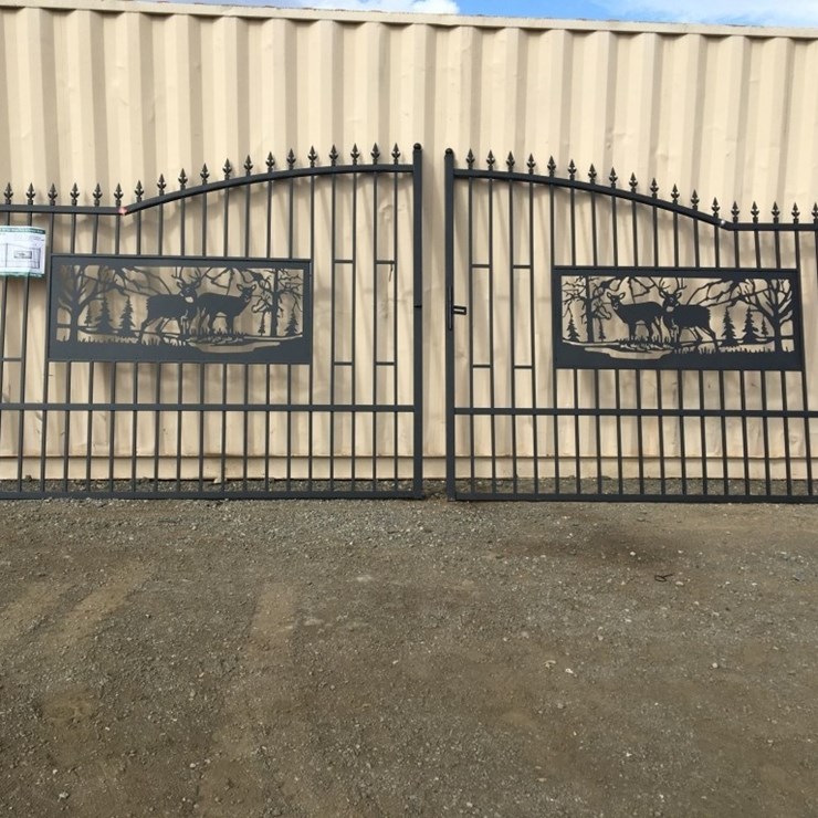 Unused 20ft Bi-Parting Wrought Iron Gate w/Deer