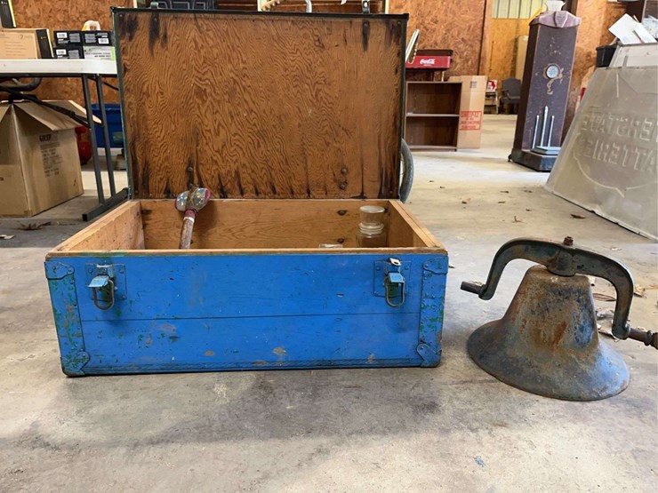 antique-box-with-collectible-glassware,-antique-bell-image-2