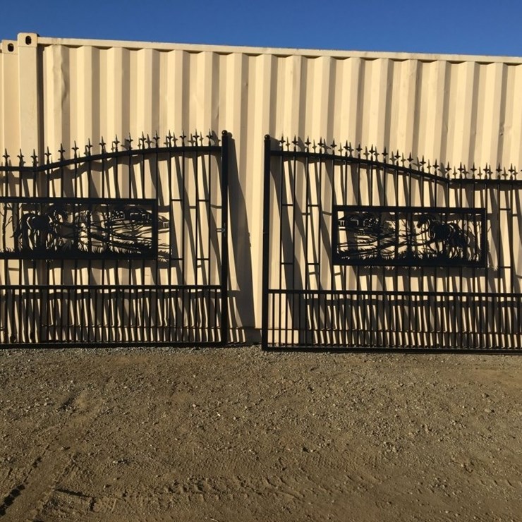 Unused 20ft Bi-Parting Wrought Iron Gate w/Horse