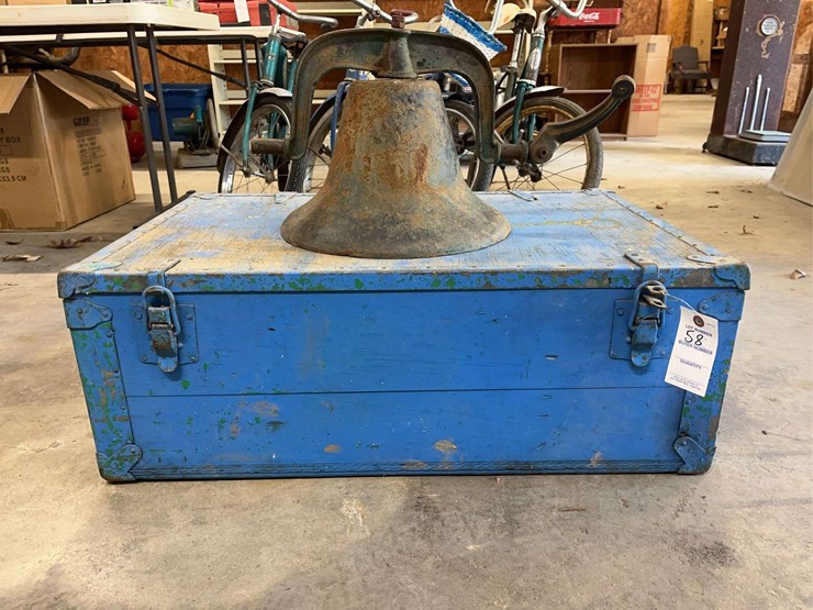 antique-box-with-collectible-glassware,-antique-bell-image-1