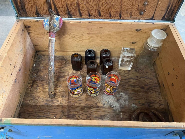 antique-box-with-collectible-glassware,-antique-bell-image-3