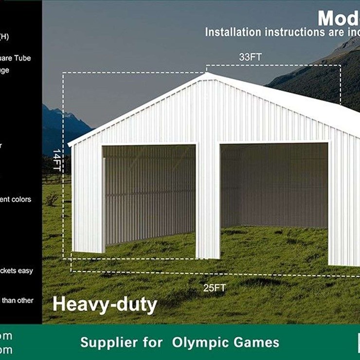 33FTx25FT Double Garage Steel Barn