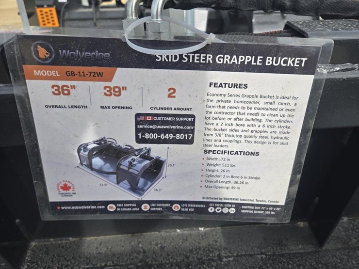 #6008-•-new-wolverine-skid-steer-72"-grapple-bucket-image-2