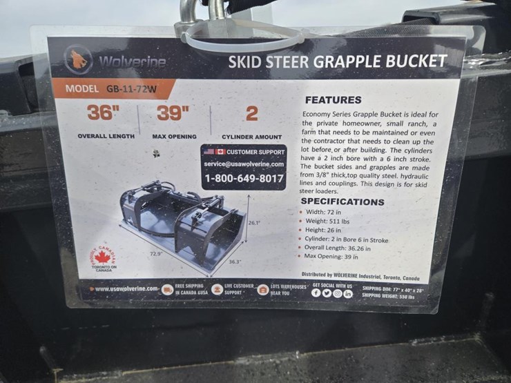 #6007-•-new-wolverine-skid-steer-72"-grapple-bucket-image-2