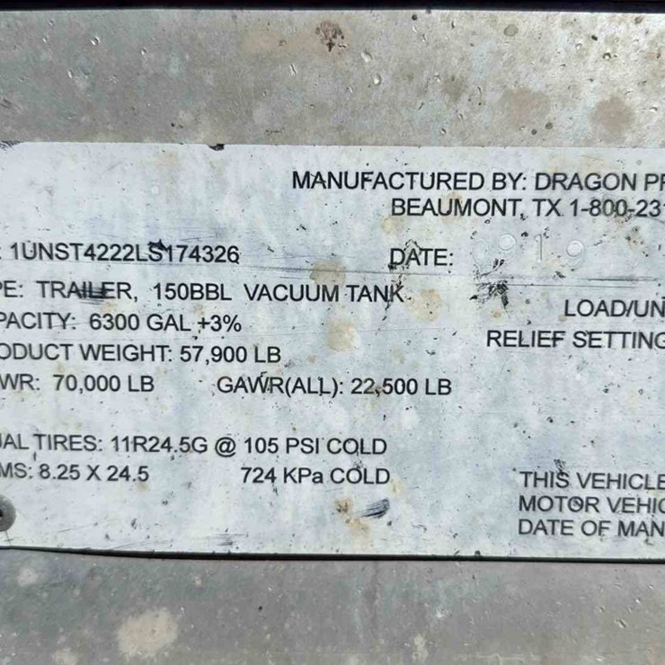 2020 DRAGON ESP 150BBL ALUMINUM