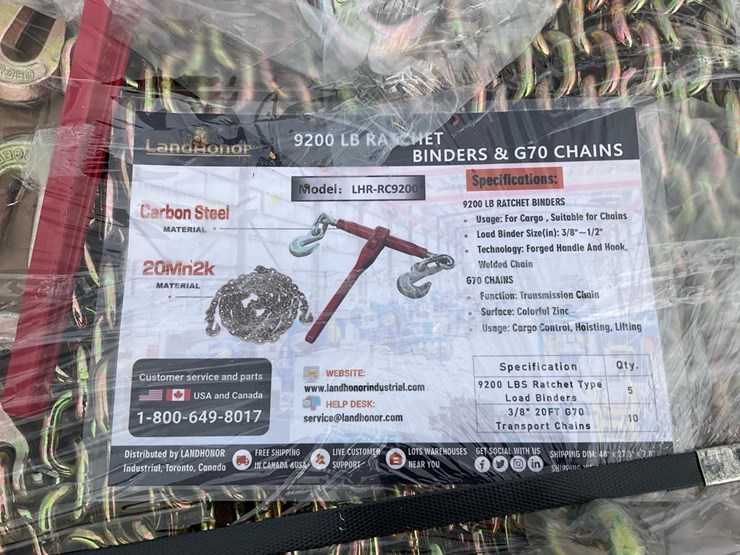 #5044-•-unused-2025-landhonor-9200-lbs-ratchet-binders-&-g70-chains-image-1
