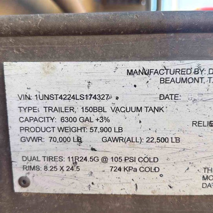 2020 DRAGON ESP 150BBL ALUMINUM