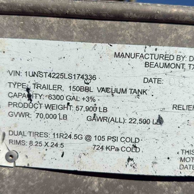 2020 DRAGON 150BBL ALUMINUM